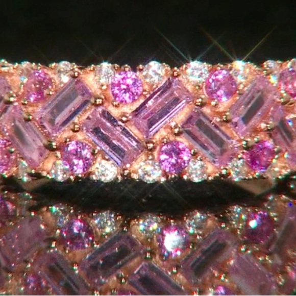 2.72CTs Pink Sapphires, Pink & White Lab Diamonds 18K Rose Gold Over Silver Ring - Picture 9 of 9